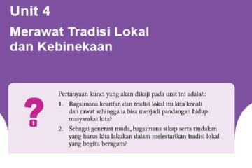 (tangkapan layar) Unit 4 Bagian 3: 'Merawat Tradisi Lokal dan Kebinekaan' mempelajari tentang  tradisi lokal yang ada dalam masyarakat kita.  
