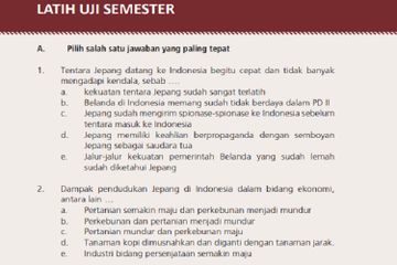 Jawab Soal Latih Uji Semester A. Pilihan Ganda, Sejarah Kelas XI