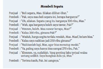 (tangkapan layar) Terdapat soal pada teks 'Membeli Sepatu' di halaman 86 dan terdiri dari lima pertanyaan.