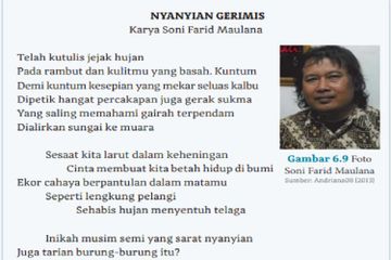Kunci jawaban tabel 6.11 Isian Diski Puisi 'Nyanyian Gerimis' karya Soni Farid Maulana di halaman 179, bahasa Indonesia kelas X