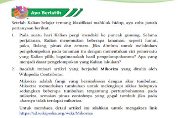 (tangkapan layar) Terdapat soal Ayo Berlatih pada Bab 7: 'Keanekaragaman Makhluk Hidup, Interaksi, dan Peranannya di Alam' di halaman 168-169.