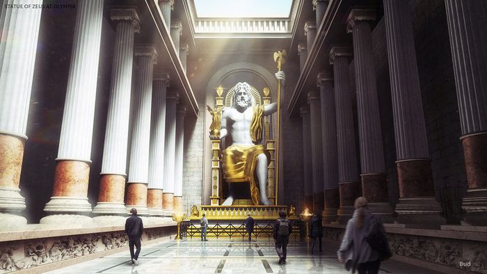 Gambaran patung Zeus di Olimpia pada masa kejayaan
