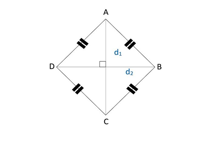 Belah ketupat memiliki dua diagonal yang saling berpotongan tegak lurus.