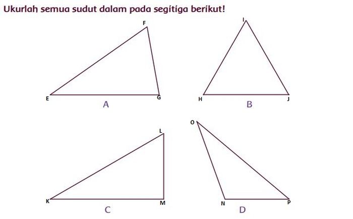 Mengukur sudut segitiga.