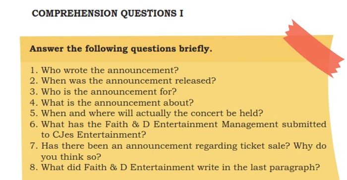 Soal pemahaman teks An Announcement about Concert Cancellation.