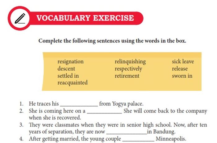 Vocabulary Exercise: Complete the following sentences using the words in the box.
