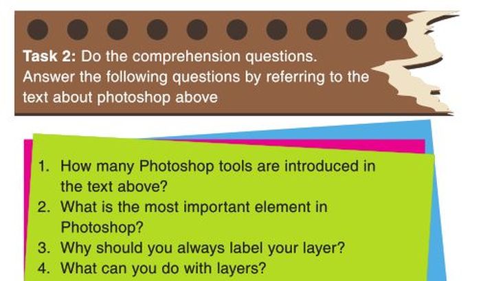 Task 2: Do the comprehension questions. Answer the following questions by referring to the text about photoshop above.