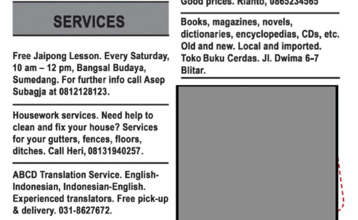 We will analyse another kind of advertisement: the classified advertisement.