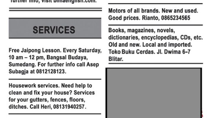 We will analyse another kind of advertisement: the classified advertisement.