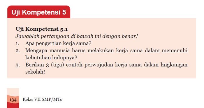 Buku PPKn Kelas 7 SMP Bab 5, Halaman 134, Uji Kompetensi 5.1.