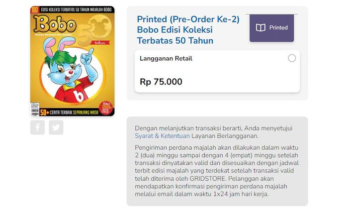 Pemesanan Edisi Koleksi Terbatas Majalah Bobo lewat GridStore.