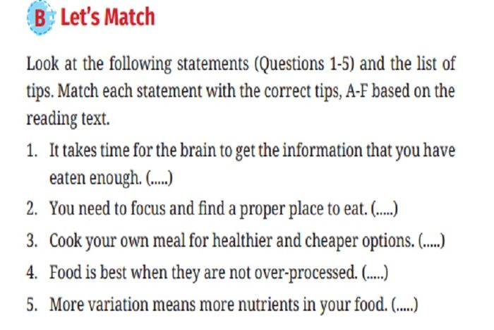 (tangkapan layar) Pembahasan soal 'Task 3 B. Let's Match' pada 'Chapter 4: Healthy Food', materi bahasa Inggris kelas X.