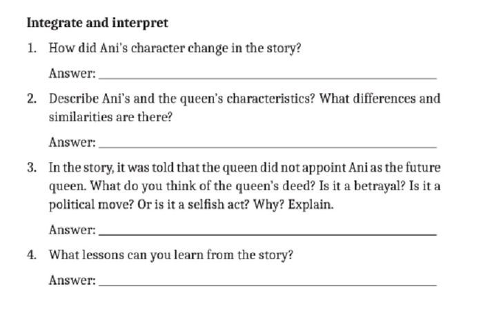 (tangkapan layar) Pembahasan soal 'Activity 3: Integrate and Interpret', 'Unit 2 Fairy Tale', materi bahasa Inggris kelas XI.
