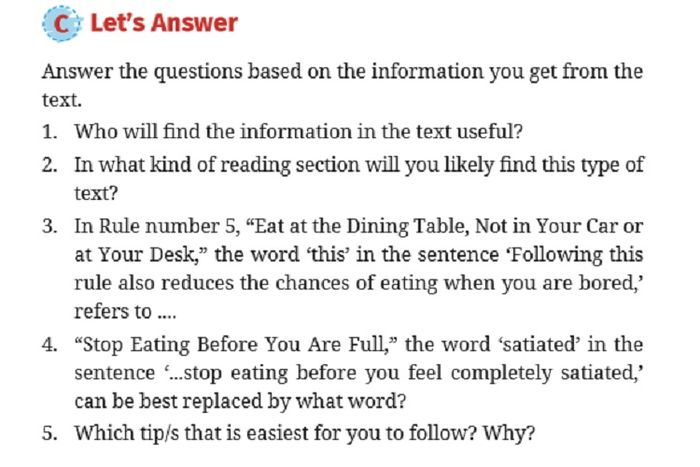 (tangkapan layar) Pembahasan soal 'C. Let's Answer Chapter 4: Healthy Foods', materi bahasa Inggris kelas X.