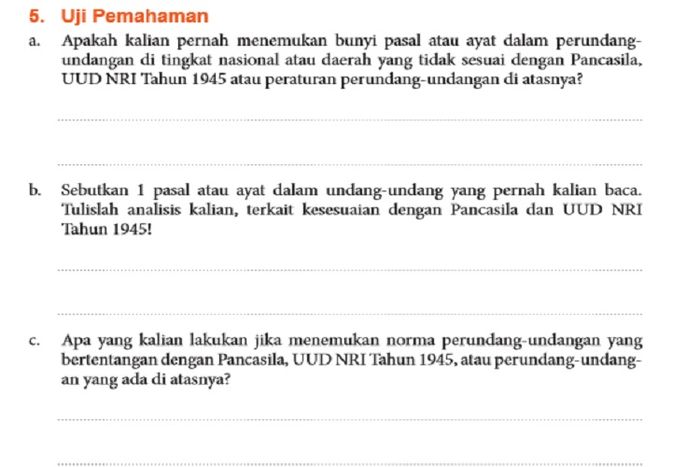 (tangkapan layar) Pembahasan soal Uji Pemahaman Unit 7 Bagian 2: 'Menganalisis Produk Perundang-undangan' materi PPKn kelas X.