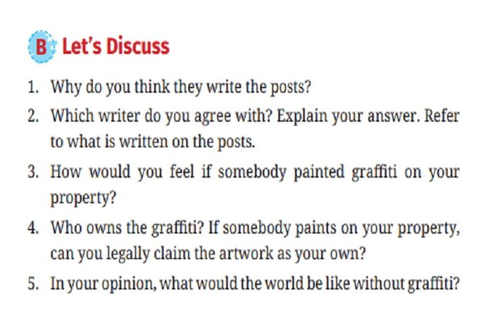 (tangkapan layar) Pembahasan soal B. 'Let's Discuss', 'Chapter 5': Graffiti materi bahasa Inggris kelas X halaman 117.
