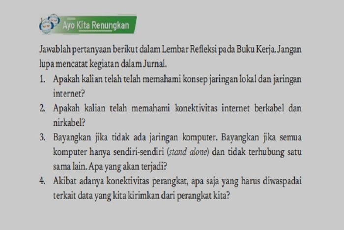 (tangkapan layar) Pembahasan Soal Ayo Kita Renungkan Bab 5: 'Jaringan Komputer dan Internet', Informatika kelas X Kurikulum Merdeka.