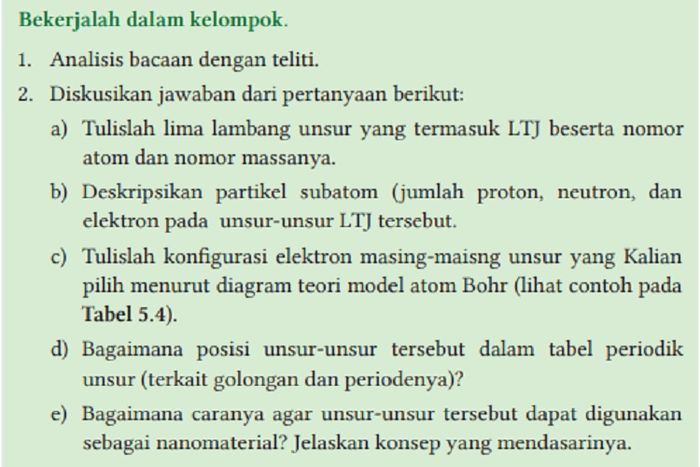 (tangkapan layar) Pembahasna soal Proyek pada Bab 5: 'Struktur Atom - Keunggulan Nanomaterial', IPA kelas X Kurikulum Merdeka.