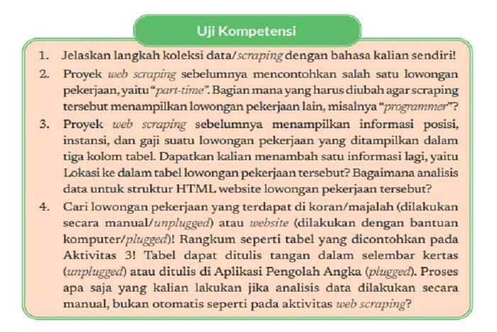 (tangkapan layar) Pembahasan soal Uji Kompetensi pada Bab 6: 'Analisis Data', Informatika kelas X Kurikulum Merdeka.