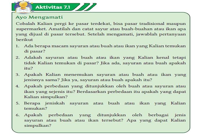 (tangkapan layar) Pembahasan soal Aktivitas 7.1 Ayo Mengamati pada Bab 7: 'Keanekaragaman Mahkluk Hidup, Interaksi, dan Peranannya di Alam', IPA kelas X.