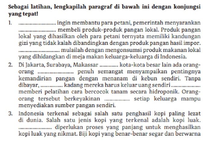 (tangkapan layar) pembahasan soal Melengkapi Paragraf dengan Konjungsi yang Tepat, bahasa Indonesia kelas XI Kurikulum Merdeka.