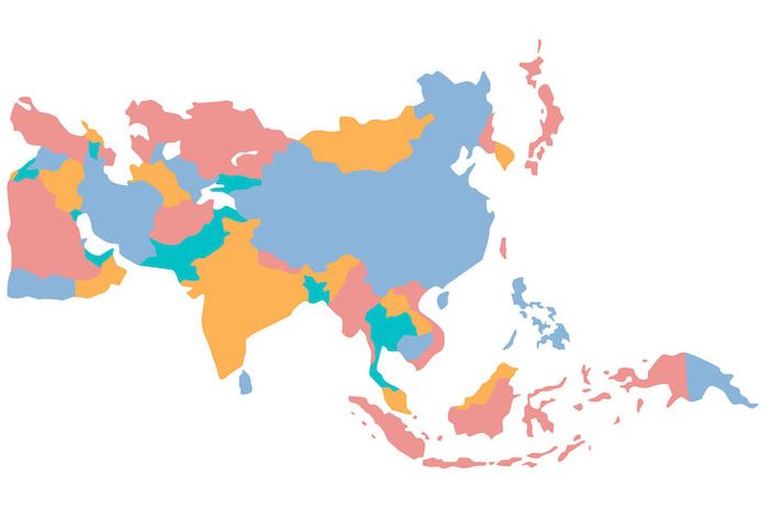 Benua Asia terbagi dalam lima kawasan yang masing-masing ditempati sejumlah negara.