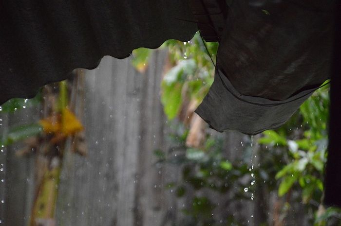 Saat hujan, air berjatuhan ke bumi.