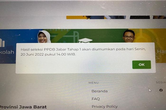 Hasil seleksi PPDB online Jawa Barat bisa diakses pada hari Senin, 20 Juni 2022 pukul 14.00 WIB.