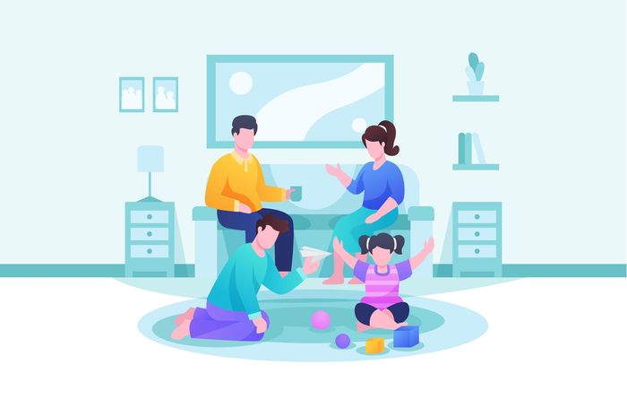 Living room berarti ruang tamu atau ruang keluarga, sedangkan bedroom adalah kamar tidur.