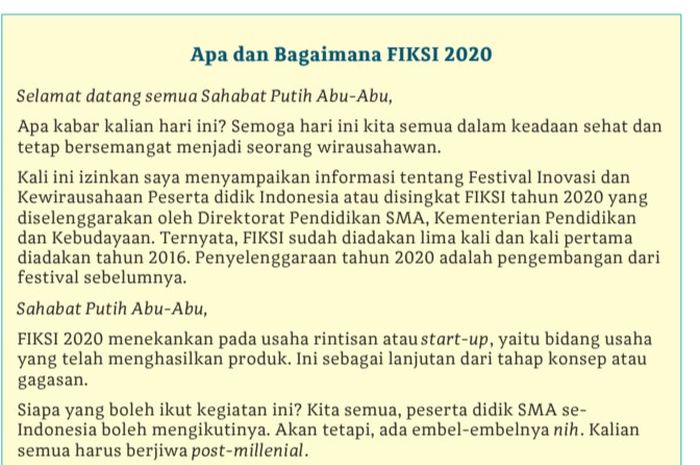 FIKSI 2020 diselenggarakan untuk meningkatkan pendidikan berkarya dan kewirausahaan di kalangan siswa.