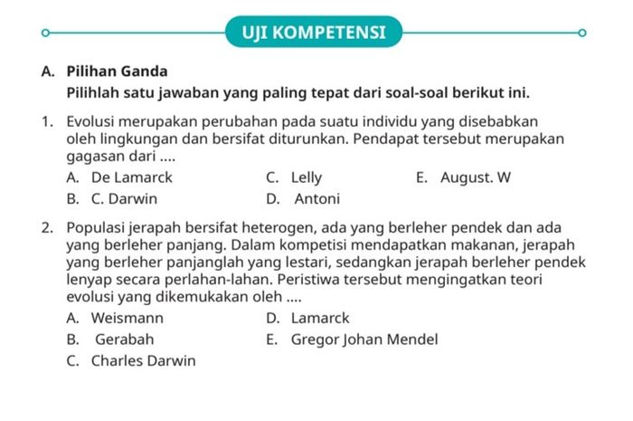 Soal Uji Kompetensi tentang evolusi makhluk hidup.