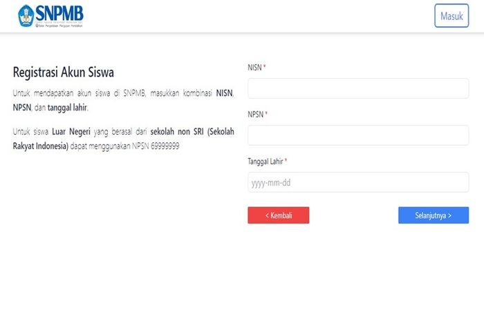 Siswa wajib membuat akun SNPMB lebih dahulu sebelum mengikuti SNBP ataupun SNBT.