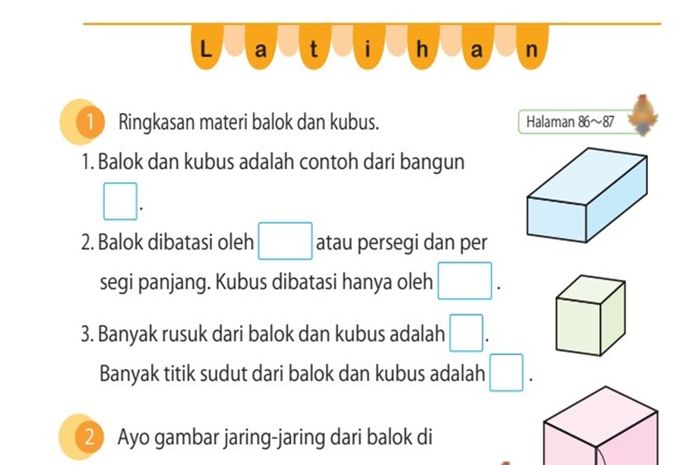 Beberapa soal tentang balok dan kubus sebagai bangun ruang.