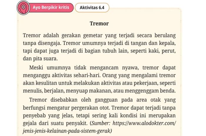 Teks tentang tremor untuk soal Aktivitas 6.4.
