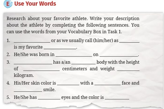 Pada materi bahasa Inggris kelas X Chapter 1 Kurikulum Merdeka terdapat pertanyaan Use Your Words di halaman 9. 