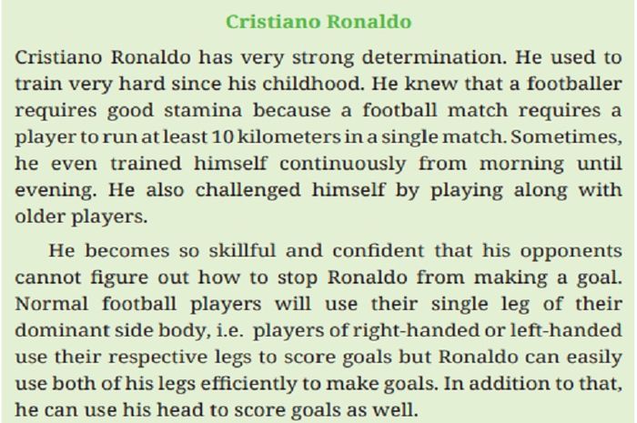 (tangkapan layar) Teks 'Cristiano Ronaldo' menceritakan tentang Cristiano Ronaldo memiliki tekad yang sangat kuat. 