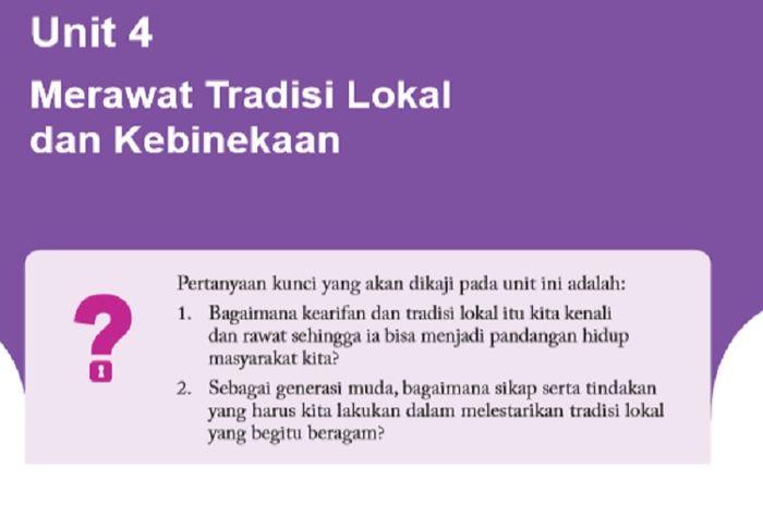 (tangkapan layar) Unit 4 Bagian 3: 'Merawat Tradisi Lokal dan Kebinekaan' mempelajari tentang  tradisi lokal yang ada dalam masyarakat kita.  