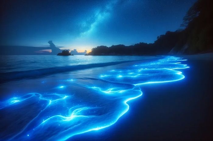 Fenomena cahaya biru yang bersinar di pesisir pantai ini disebut dengan bioluminesens atau 'bioluminescence'.