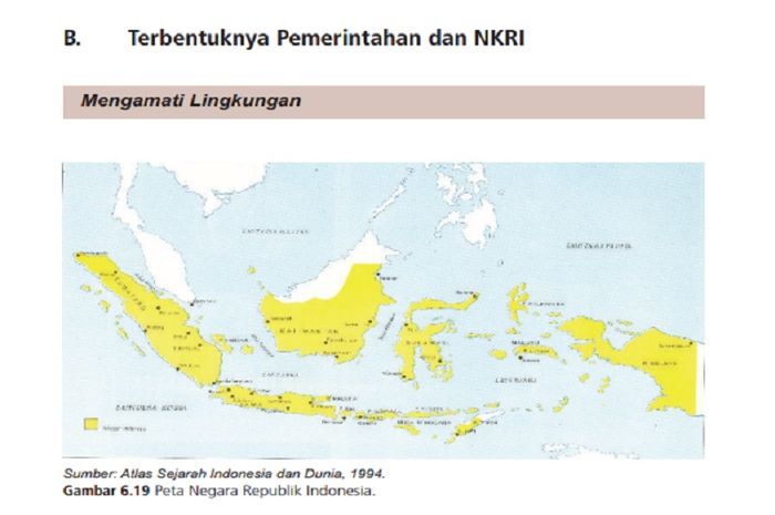 (tangkapan layar) Terdapat soal Latih Uji Kompetensi Bab 6: 'B. Terbentuknya Pemerintahan dan NKRI' pada buku Sejarah kelas XI halaman 123.