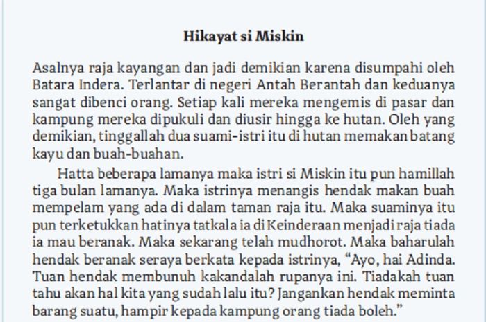 (tangkapan layar) Terdapat soal berdasarkan teks 'Hikayat si Miskin' pada buku Cerdas Cergas Berbahasa dan Bersastra Indonesia kelas X di halaman 63.