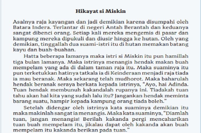 (tangkapan layar) Kita diperintahkan menjawab pertanyaan yang tersedia setelah membaca teks 'Hikayat si Miskin'.