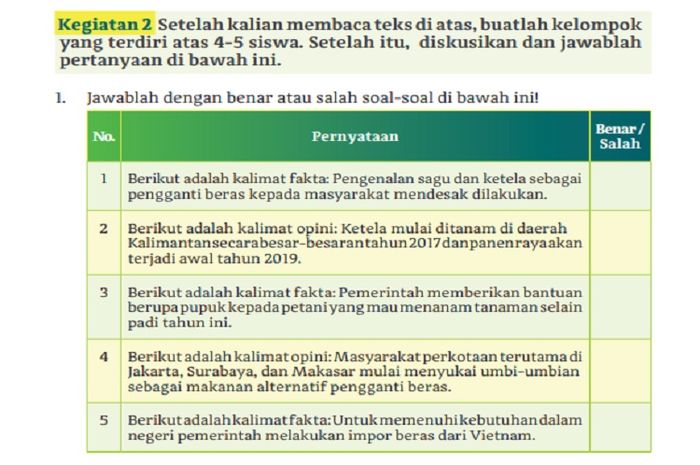 (tangkapan layar) Terdapat soal pada Kegiatan 2 nomor 1 dan 2 pada buku 'Cerdas Cergas Berbahasa dan Bersastra Indonesia' kelas XI di halaman 14-15.