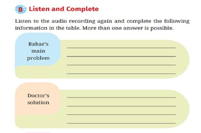 (tangkapan layar) Terdapat soal 'Task 2 B. Listen and Complete' pada 'Chapter 3: Sports and Health' di halaman 61.