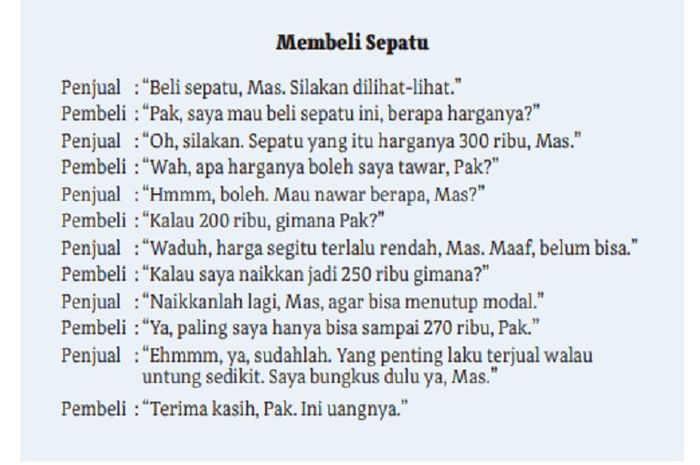 (tangkapan layar) Terdapat soal pada teks 'Membeli Sepatu' di halaman 86 dan terdiri dari lima pertanyaan.