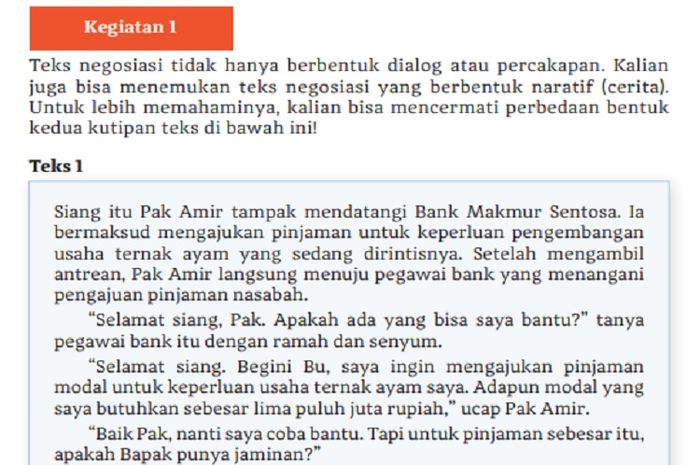 (tangkapan layar) Terdapat soal Kegiatan 1 Tabel 4.12 isian perbedaan kedua teks di halaman 104.