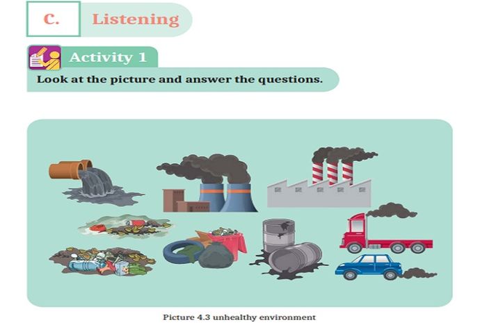 (tangkapan layar) Terdapat soal 'C. Listening Activity 1' pada 'Unit 4: Analytical Exposition Text' di halaman 131.