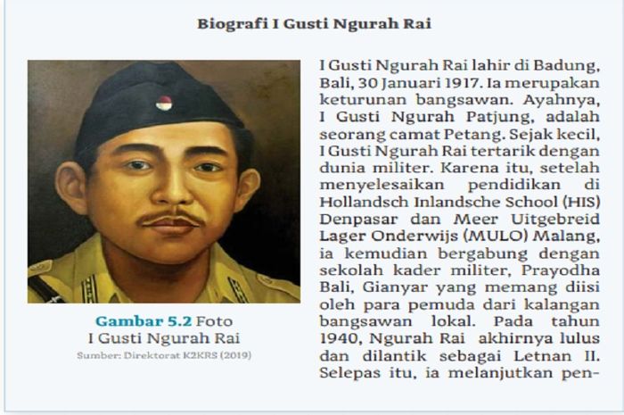 (tangkapan layar) Terdapat soal teks biografi berjudul 'Biografi I Gusti Ngurah Rai' di buku 'Cerdas Cergas Berbahasa dan Bersastra Indonesia' kelas X.