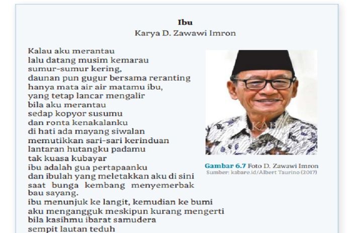 (tangkapan layar) Terdapat soal Tabel 6.7 Isian Majas Puisi Ibu karya D. Zawawi Imron di halaman 173.
