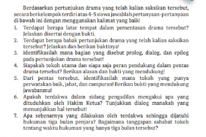 (tangkapan layar) Terdapat soal Kegiatan 1 Pertunjukan Drama 'Sekadar Imajinasi' oleh Teater Koma di halaman 131-132.