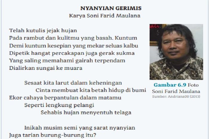 (tangkapan layar) Terdapat soal Tabel 6.11 Isian Diski Puisi 'Nyanyian Gerimis' karya Soni Farid Maulana di halaman 179.